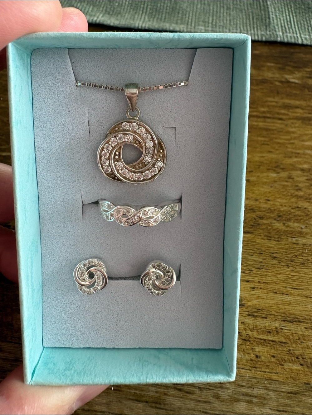 Delicate Spiral Crystal Pendant Necklace - Silver - Picture 2 of 2